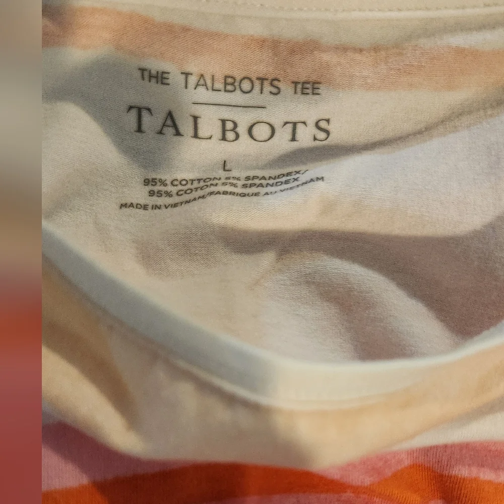 Women's Talbots Pink And Orange Stripe Tee, Size L - Picture 2 of 11